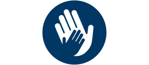 small blue hand next to a larger white hand with a blue background