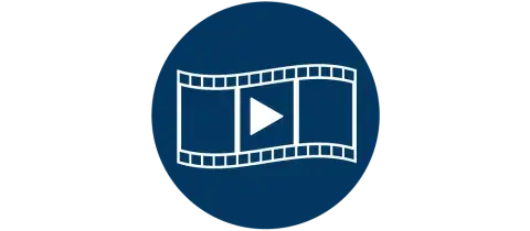 Outline of a Video Film Roll with a play triangle button in the middle