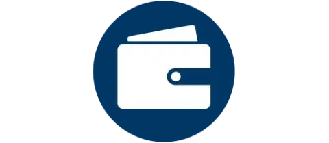 White wallet icon with blue background