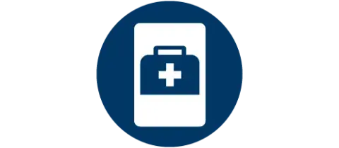 Medical kit image on a vertical card with blue background