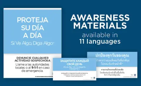 Proteja su dia a dia. Awareness materials available in 11 languages.
