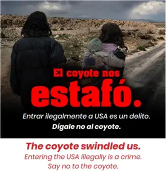 El coyote nos estafo. Entrar ilegalmente a USA es un delito. Digale no al coyote.