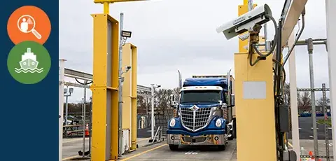 A truck going through a Radiation Portal Monitoring checkpoint.