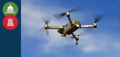  A drone flying in the sky.