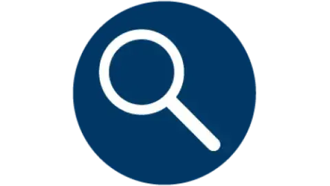 Blue icon with a white magnifying glass