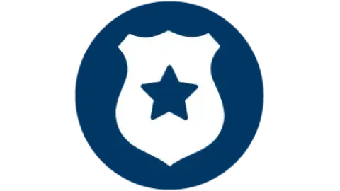 Blue icon with a white police badge and blue star in the center.
