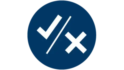 Blue Icon with a check mark on the left and an X on the right representing myths and misconceptions