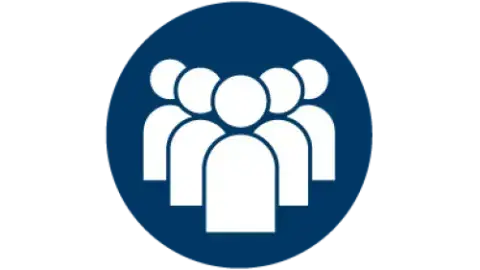 Blue icon with white five white abtract pins representing people