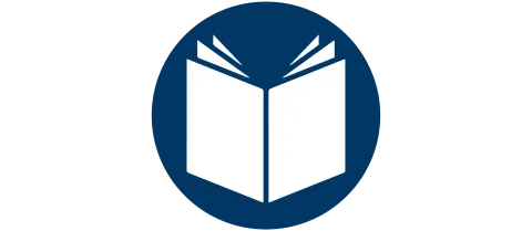 Dark blue circle with a white book icon