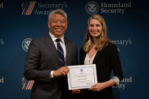 DHS Deputy Secretary John Tien with Innovation Award recipient, Rachel H. Makai. 