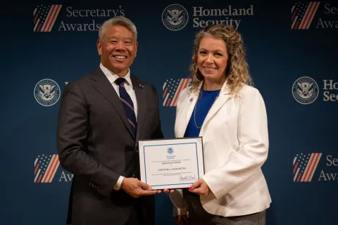 DHS Deputy Secretary John Tien with Innovation Award recipient, Christine A. Winchester. 