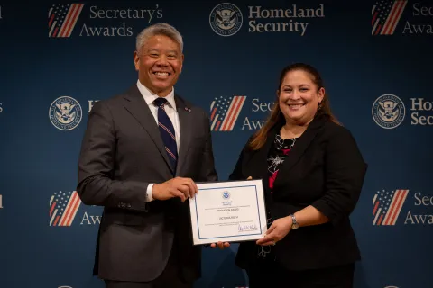 DHS Deputy Secretary John Tien with Innovation Award recipient, Victoria Roth. 