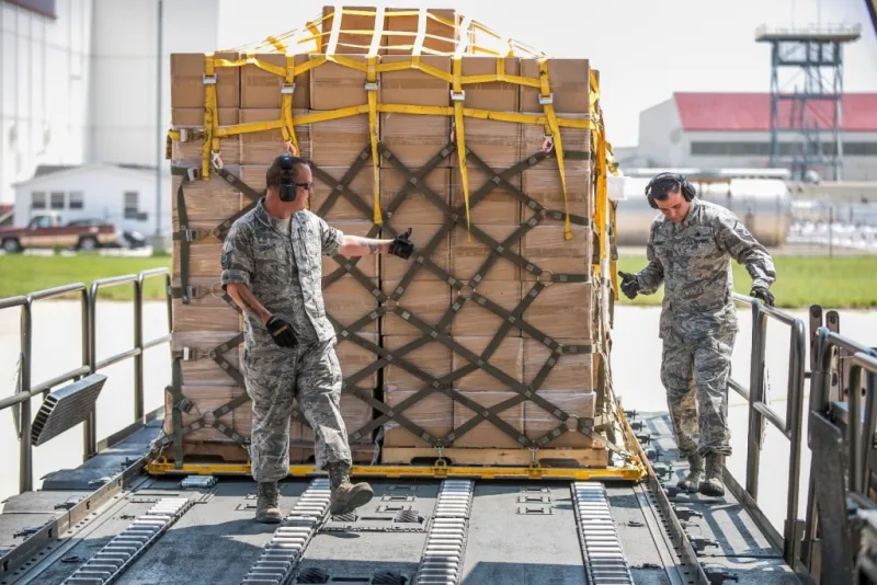 Canada Department of National Defense move cargo scheduled to be delivered to hurricane survivors.