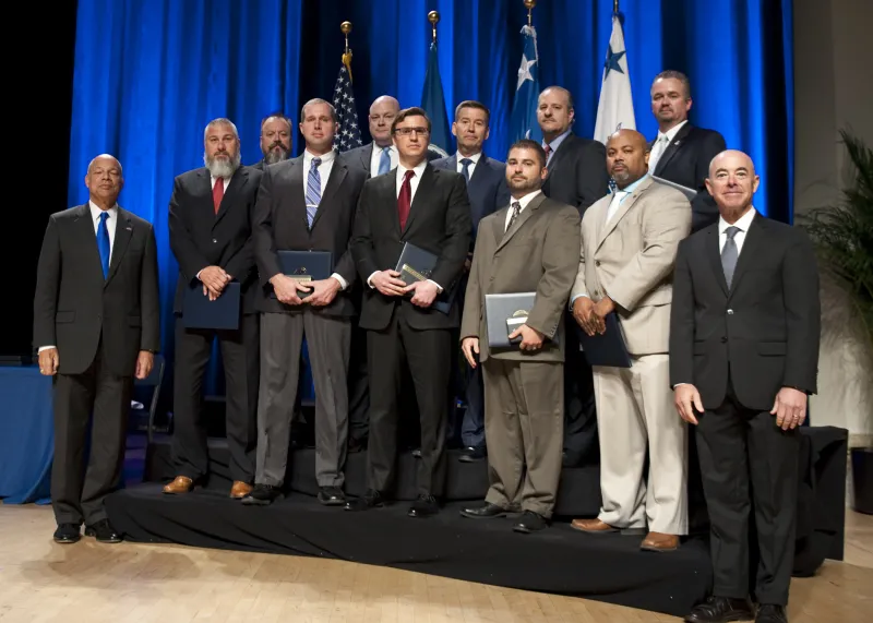 Secretary of Homeland Security Jeh Johnson and Deputy Secretary of Homeland Security Alejandro Mayorkas presented the Secretary's Meritorious Service Medal to the Ice Criminal Alien Program