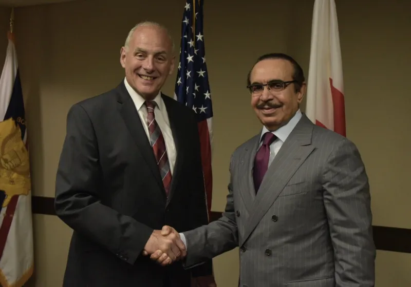 Secretary Kelly greets Bahraini Interior Minister Lt. General Sheikh Rashed bin Abdulla al Khalifa at DHS Headquarters 