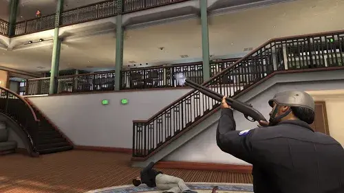 EDGE law enforcement avatar battles a suspect after a civilian avatar is shot.