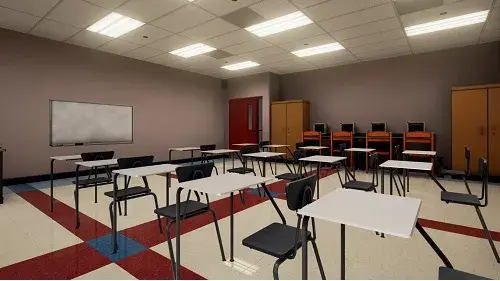 Individual classrooms in the EDGE virtual training environment were modeled after an actual school in West Orange, New Jersey.
