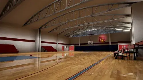 Each element of the virtual school in the EDGE program, such as this gymnasium, were modeled in vivid detail based an actual school in West Orange, New Jersey.