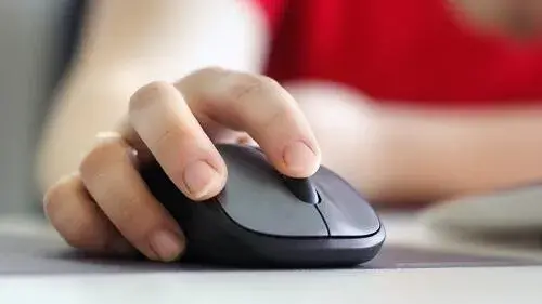 Hand on computer mouse