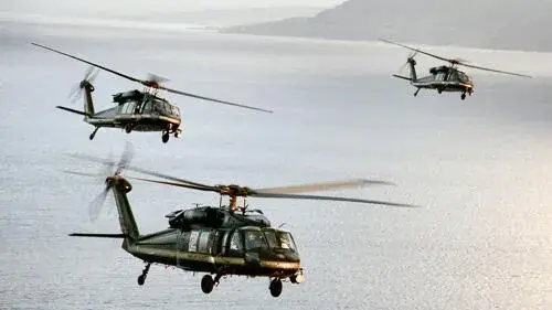 Helicopters in flight