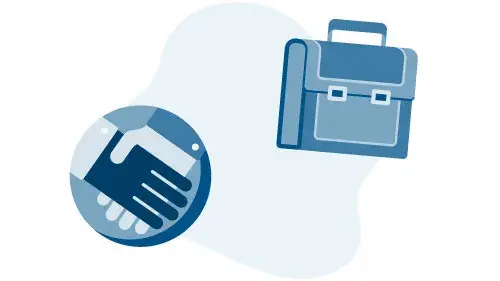 Pictograph of a handshake and a briefcase