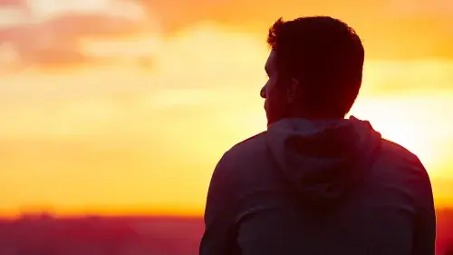Man overlooking the sunset