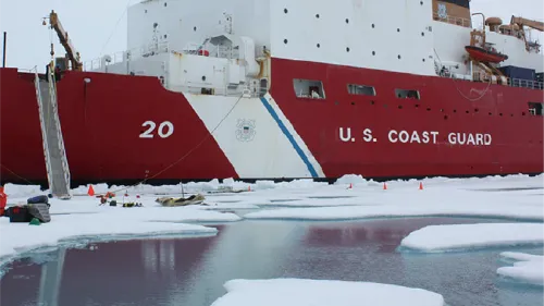 Coast Guard ship docked in the Arctic Region of the US