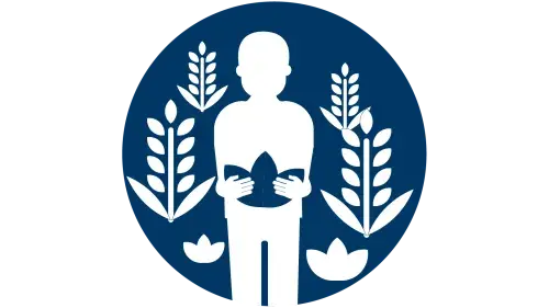 Labor trafficking icon that features a person picking crops.