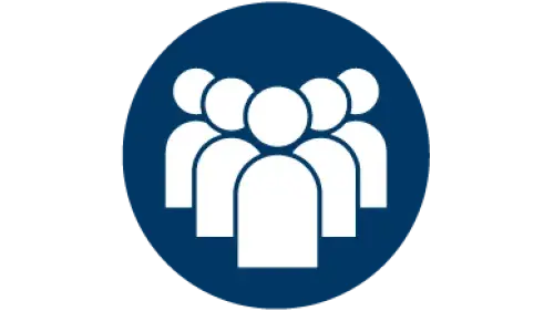 Group of five people icon with a blue background