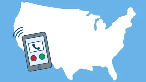 Report Suspicious Activity graphic with cell phone icon over an image of the United States in white over a light blue background
