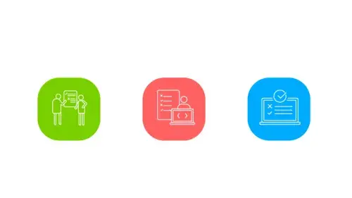 Three icons depicting usability testing, user acceptance testing, and a generic checklist