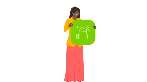 Illustration of a person holding an icon of two people doing a usability test