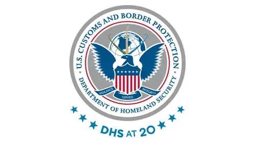 CBP logo with "DHS at 20" below the CBP logo in blue