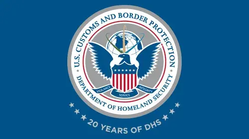 CBP logo with "20 Years of DHS" below the CBP logo in gray