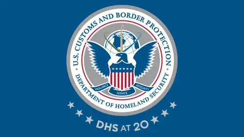 CBP logo with "DHS at 20" below the CBP logo in gray