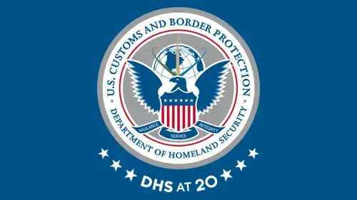 CBP logo with "DHS at 20" below the CBP logo in white