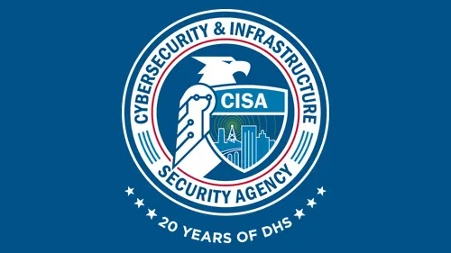 CISA logo with "20 Years of DHS" below the CISA logo in white