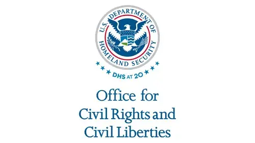 Vertical CRCL wordmark/lockup in blue with "DHS at 20" below the DHS seal