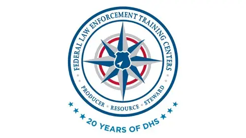 FLETC logo with "20 Years of DHS" below the FLETC logo in blue