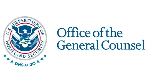 Horizontal OGC wordmark/lockup in blue with "DHS at 20" below the DHS seal