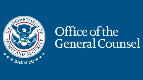 Horizontal OGC wordmark/lockup in white with "DHS at 20" below the DHS seal