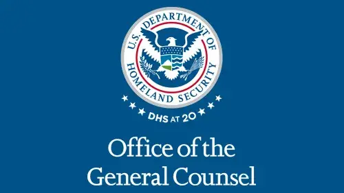 Vertical OGC wordmark/lockup in white with "DHS at 20" below the DHS seal
