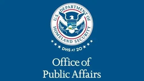 Vertical OPA wordmark/lockup in white with "DHS at 20" below the DHS seal