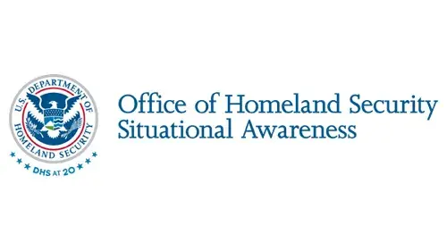 Horizontal OSA wordmark/lockup in blue with "DHS at 20" below the DHS seal