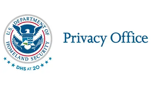 Horizontal PRIV wordmark/lockup in blue with "DHS at 20" below the DHS seal