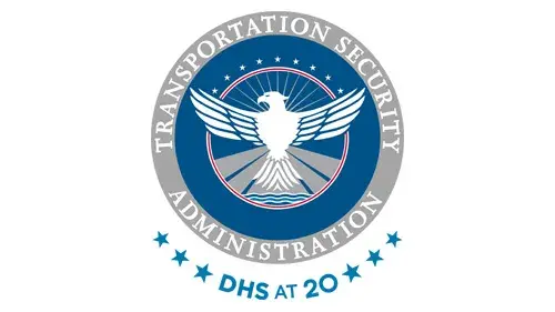 TSA logo with "DHS at 20" below the TSA logo in blue