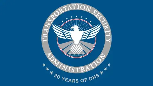 TSA logo with "20 Years of DHS" below the TSA logo in gray