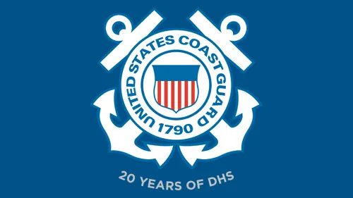 USCG seal with "20 Years of DHS" below the USCG seal in gray