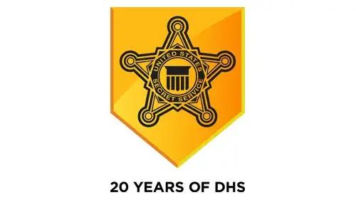 USSS logo with "20 Years of DHS" below the USSS logo in black