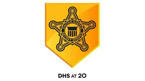USSS logo with "DHS at 20" below the USSS logo in black
